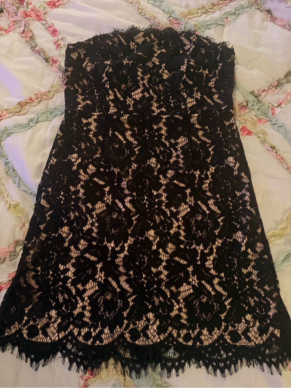 Lulu's Black Lace Strapless Mini Dress with Nude Underlay - Picture 10 of 10